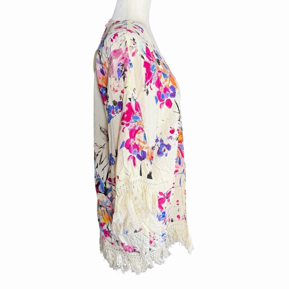 UMGEE Floral short sleeve fringe kimono Size Small Bohemian Boho Hippie Indie - Picture 6 of 10